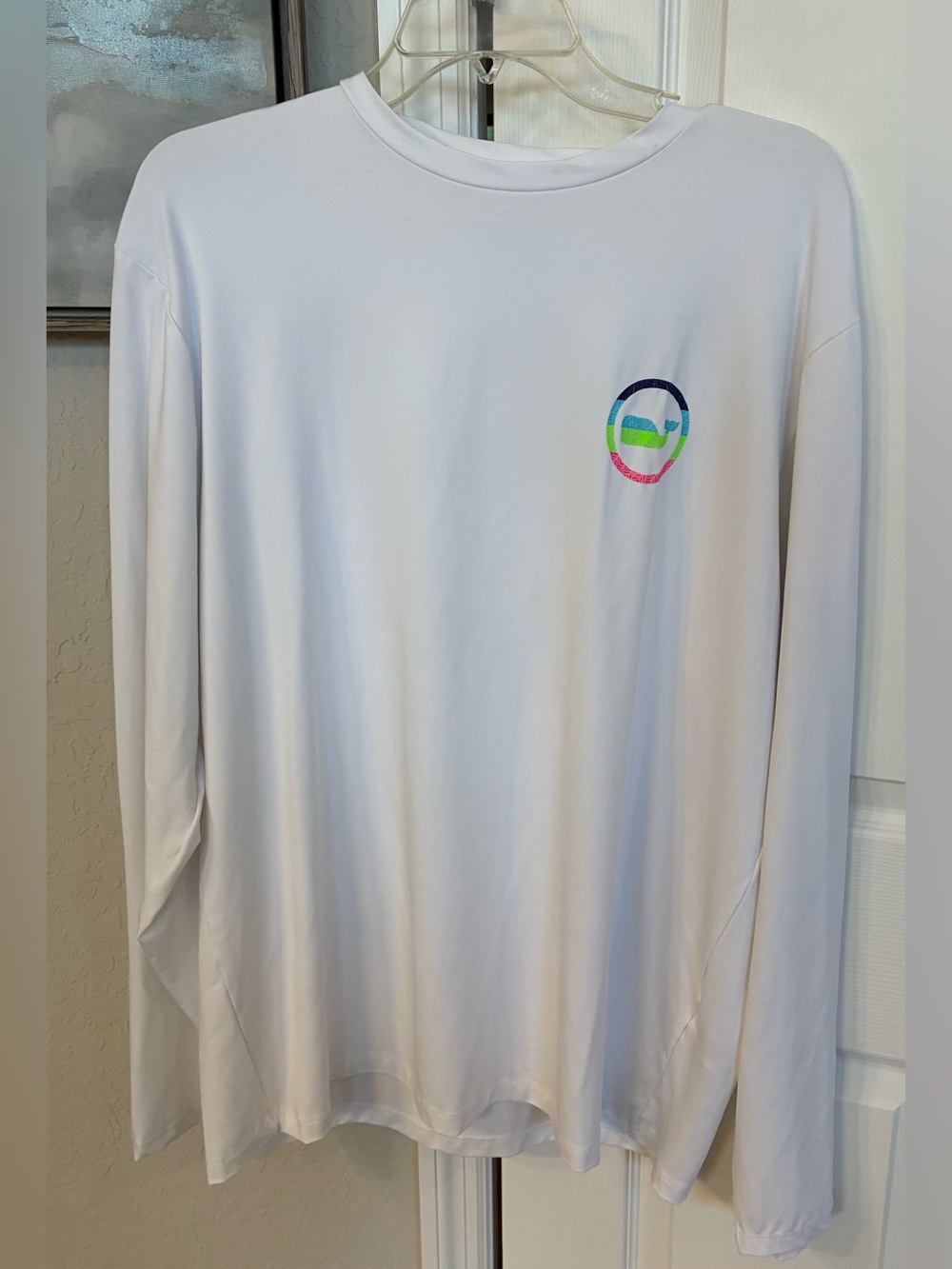 Vineyard Vines Men’s White L/S Performance Neon Whale Dot Harbor Tee-NWT-Sz L